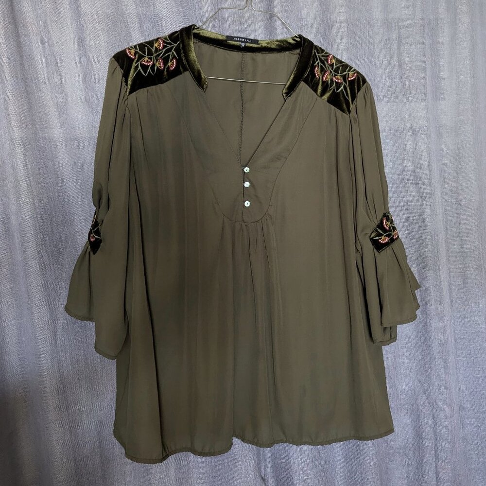 Olive Green Embroidered Blouse 3X